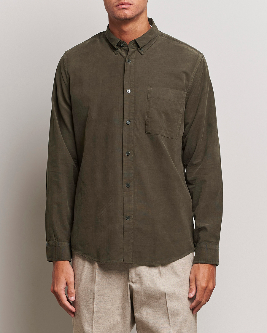 Mies | Vakosamettipaidat | NN07 | Arne Baby Cord Shirt Dark Green