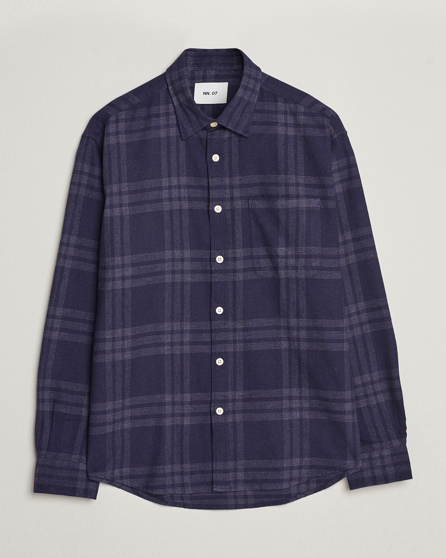 Mies | Kauluspaidat | NN07 | Deon Brushed Flannel Checked Shirt Navy Blue