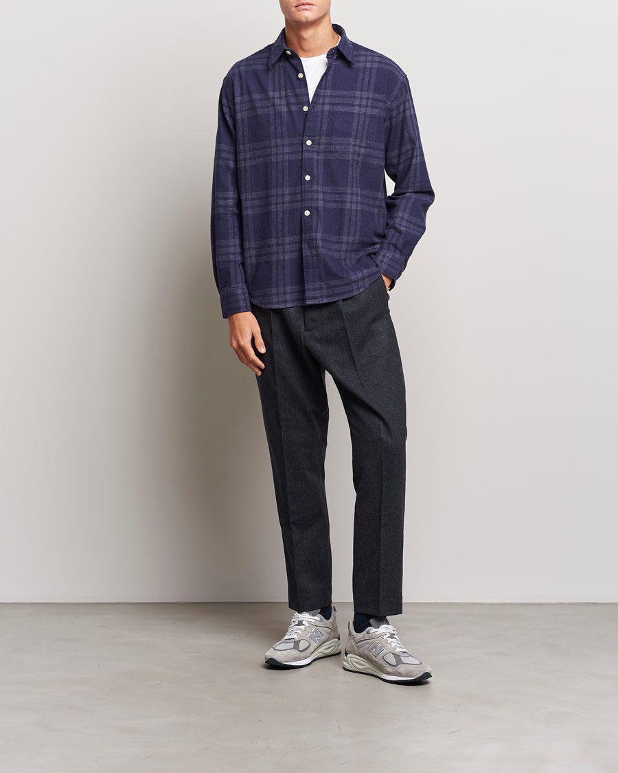 Mies | Kauluspaidat | NN07 | Deon Brushed Flannel Checked Shirt Navy Blue