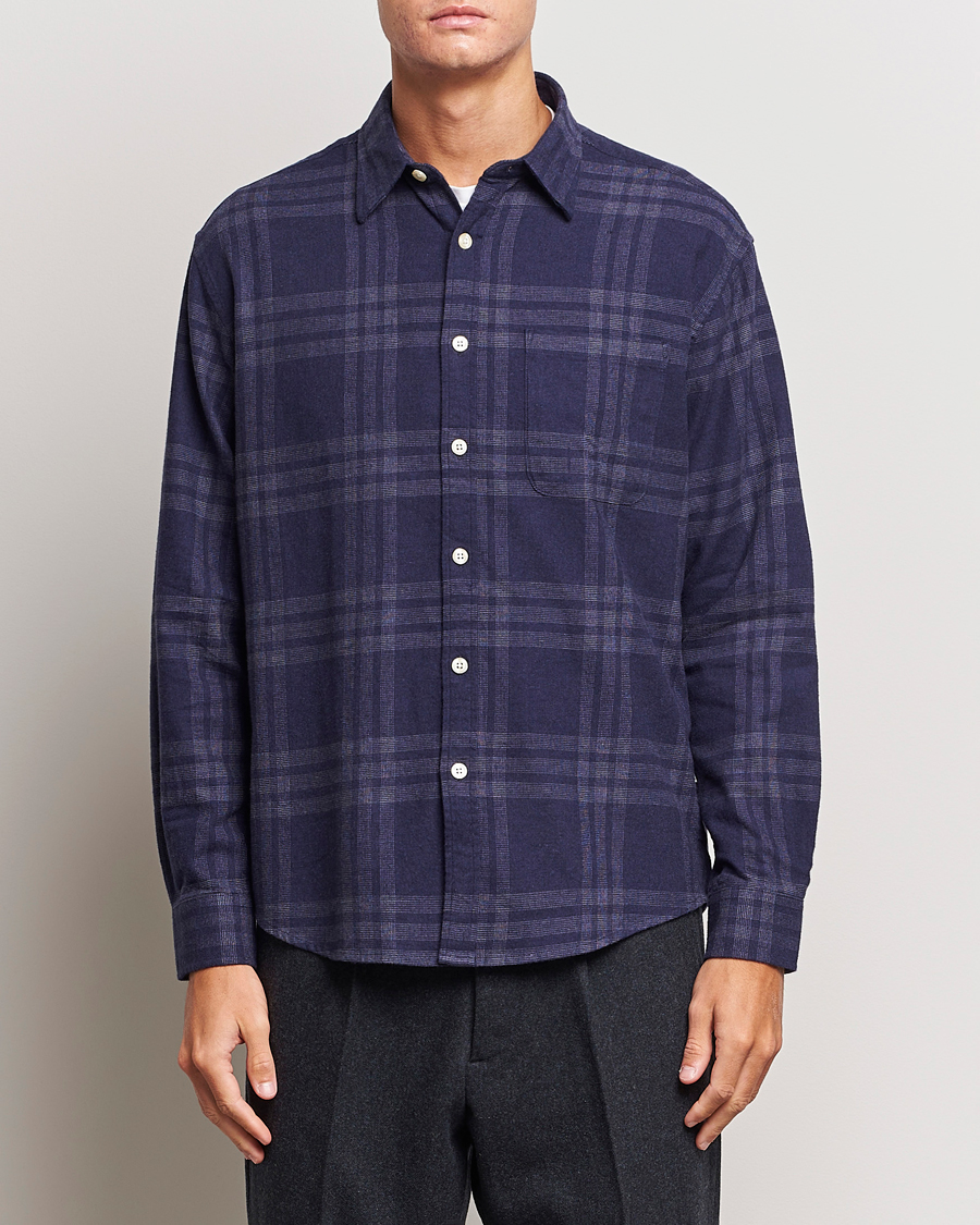 Mies | Kauluspaidat | NN07 | Deon Brushed Flannel Checked Shirt Navy Blue