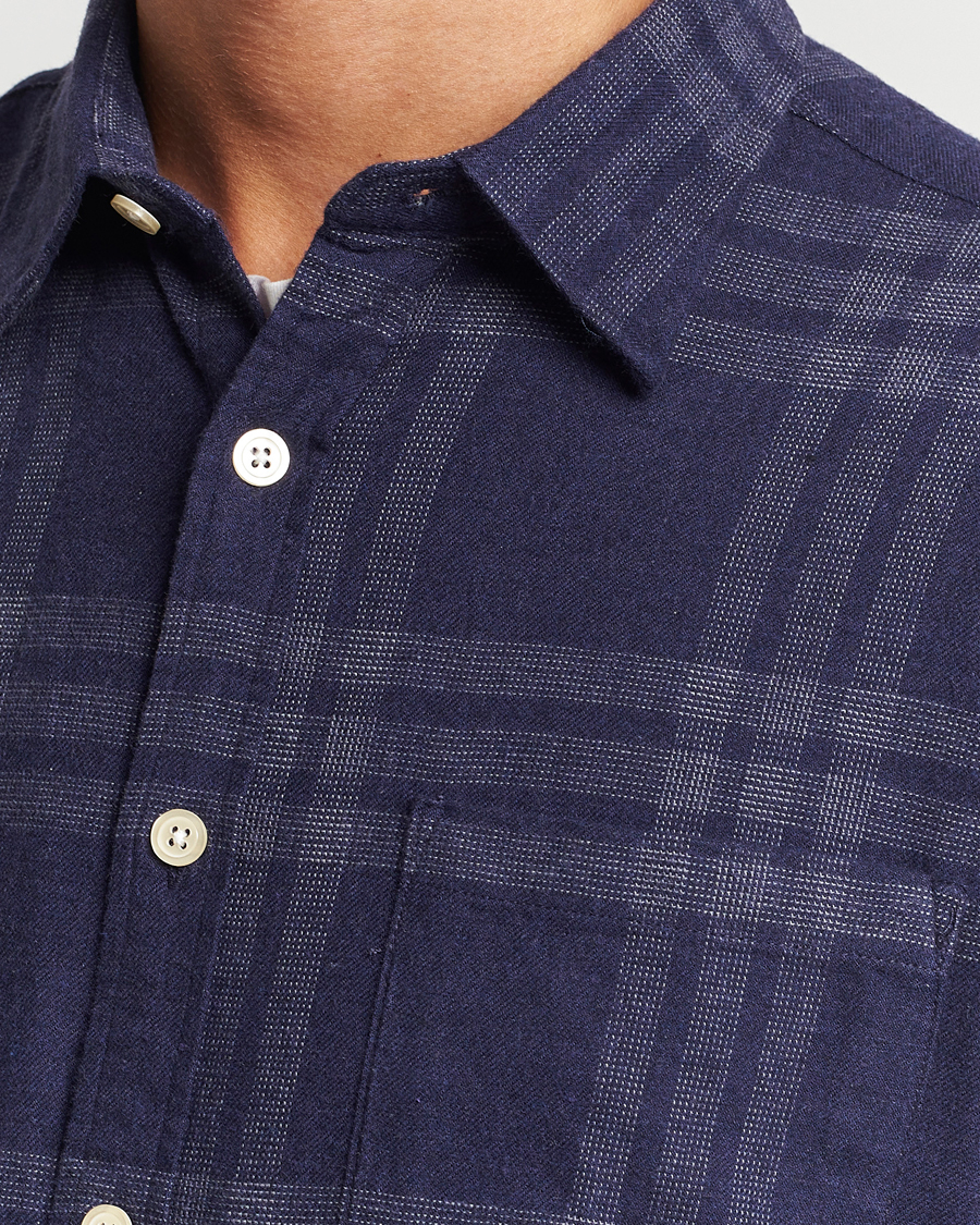 Mies | Kauluspaidat | NN07 | Deon Brushed Flannel Checked Shirt Navy Blue