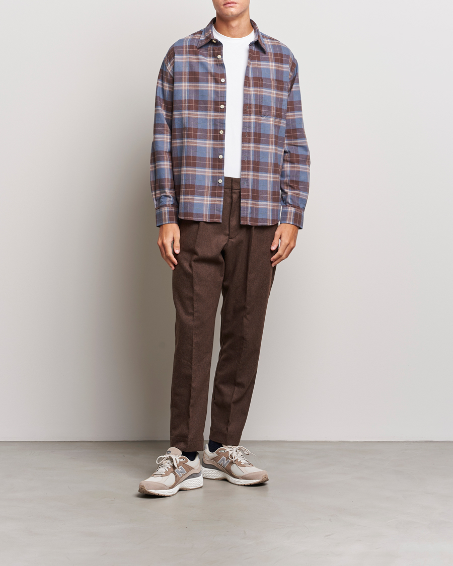 Mies | Kauluspaidat | NN07 | Deon Brushed Flannel Checked Shirt Brown/Blue