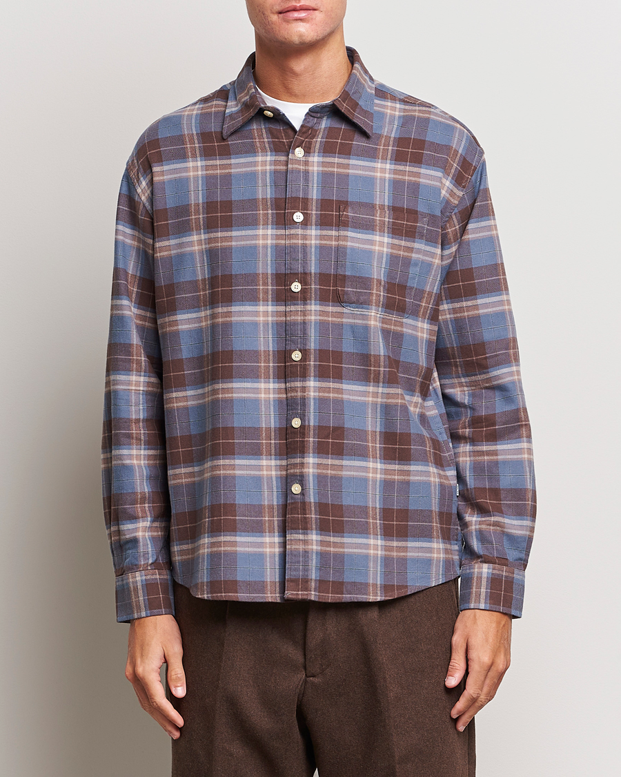 Mies |  | NN07 | Deon Brushed Flannel Checked Shirt Brown/Blue