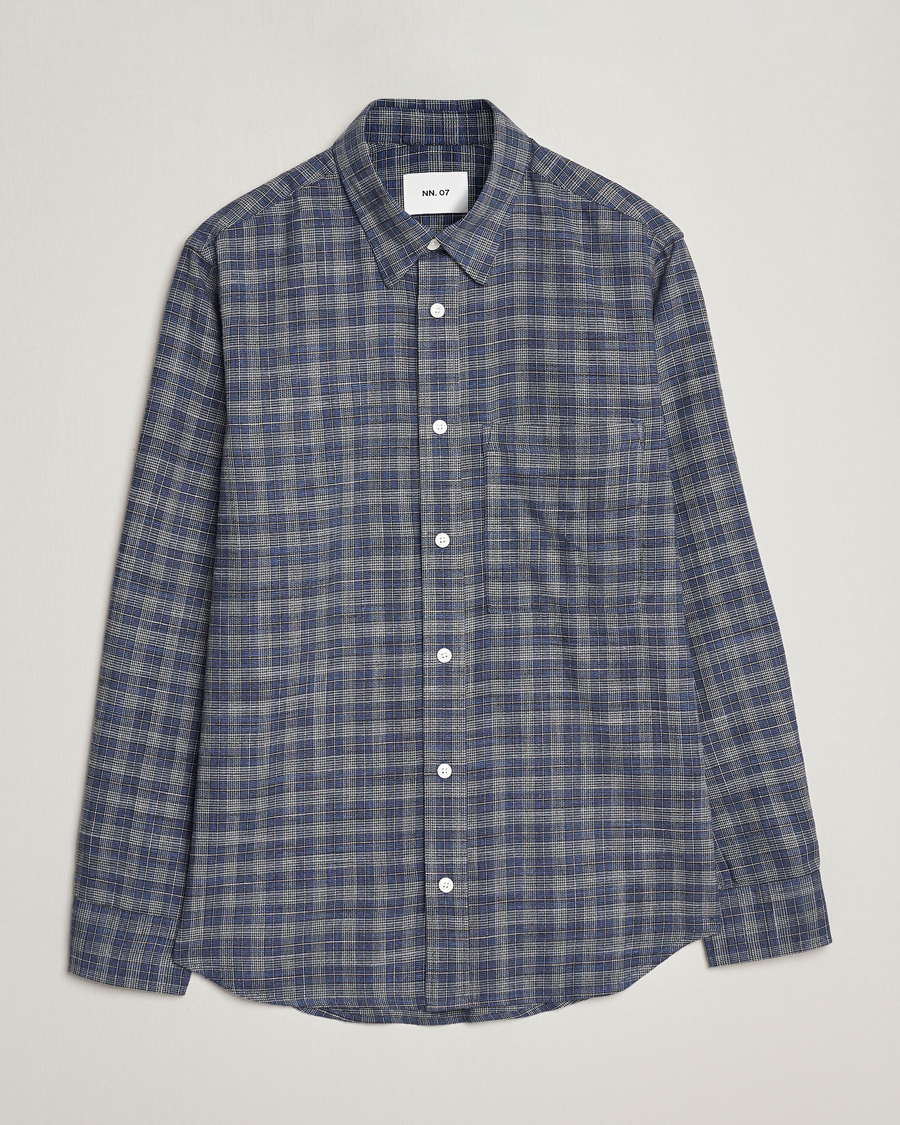 Mies |  | NN07 | Cohen Brushed Flannel Checked Shirt Navy Blue