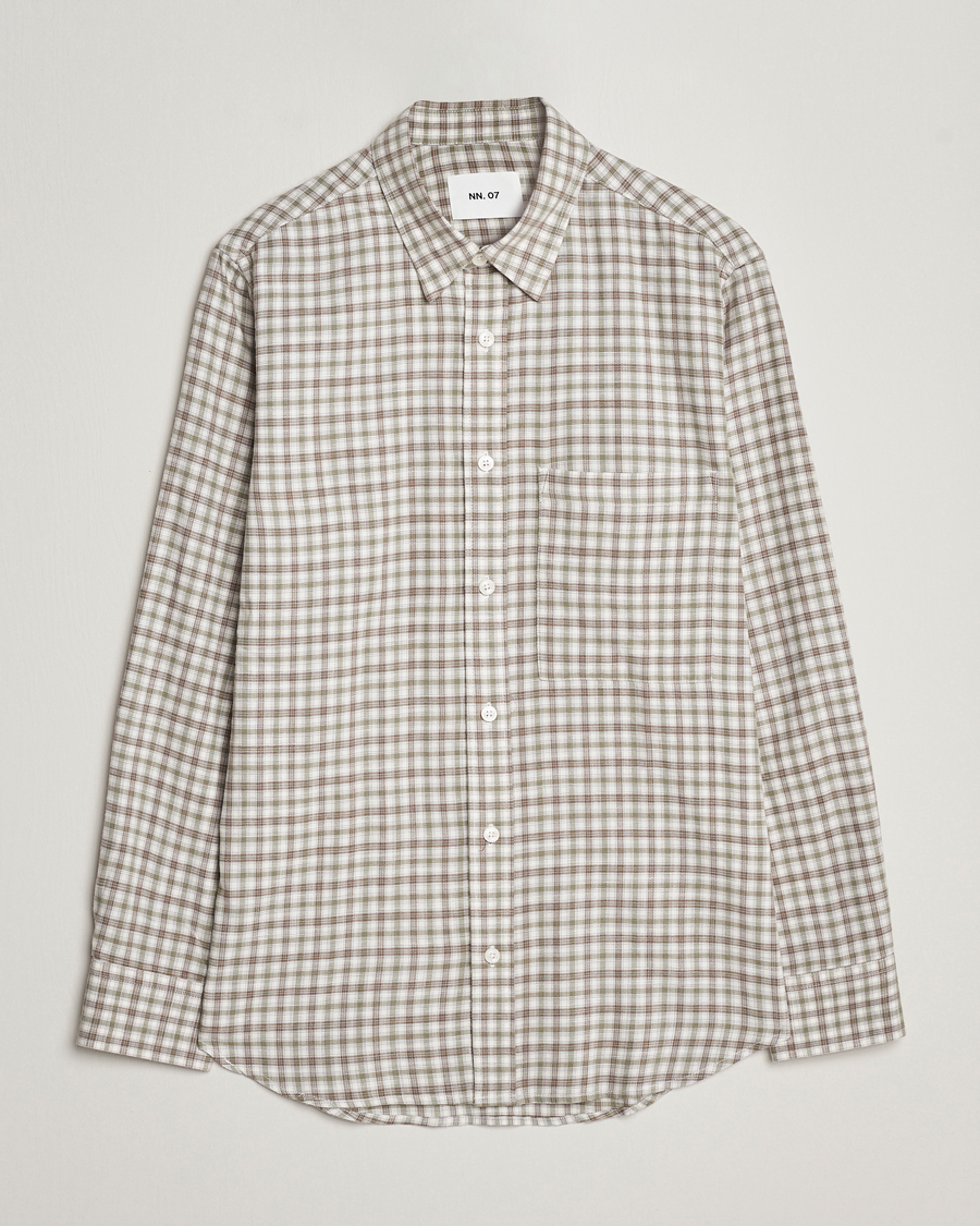 Mies | Kauluspaidat | NN07 | Cohen Brushed Flannel Checked Shirt Green/Cream