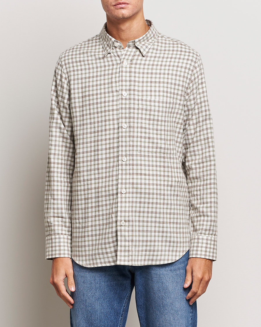 Mies |  | NN07 | Cohen Brushed Flannel Checked Shirt Green/Cream