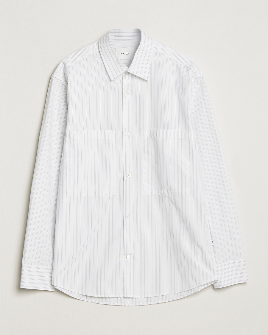 Mies |  | NN07 | Freddie Poplin Striped Shirt White/Black