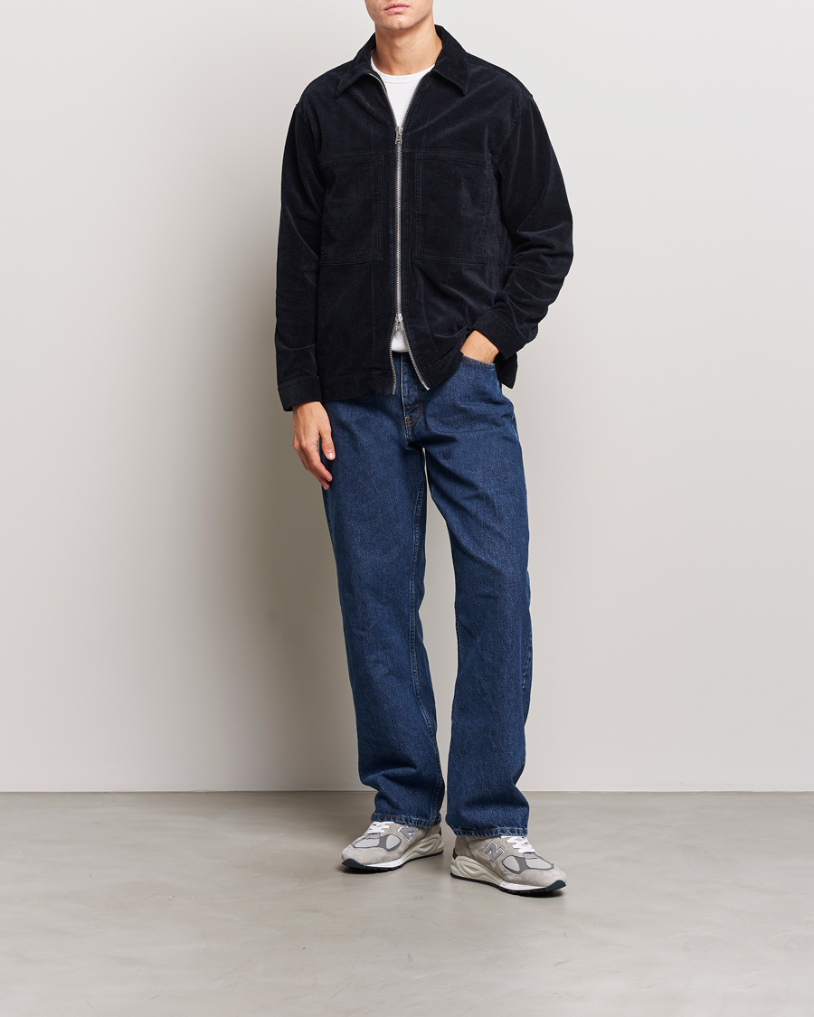 Mies | Kauluspaidat | NN07 | Isak Full Zip Corduroy Overshirt Navy Blue