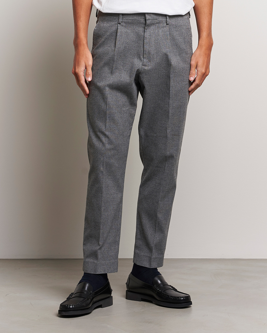 Mies |  | NN07 | Bill Pleated Structured Trousers Grey Melange