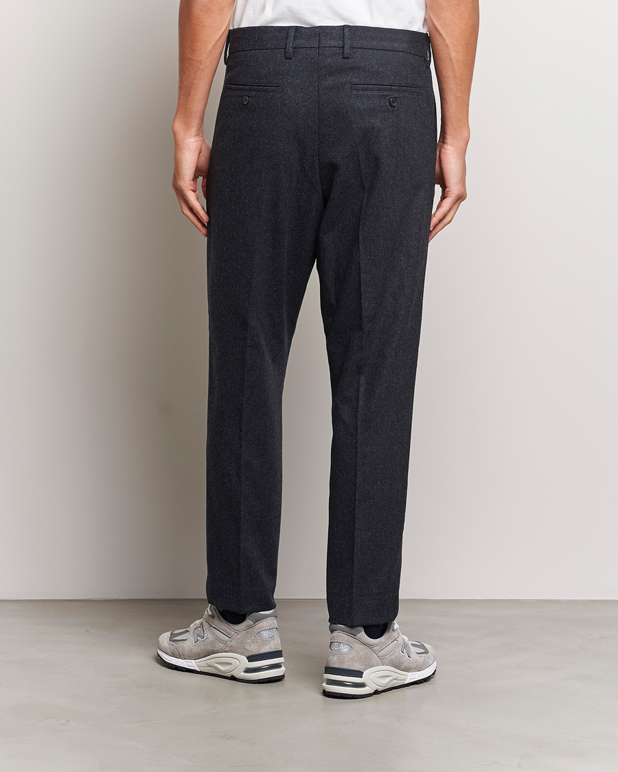 Mies | Housut | NN07 | Bill Brushed Flannel Pleated Trousers Navy Blue