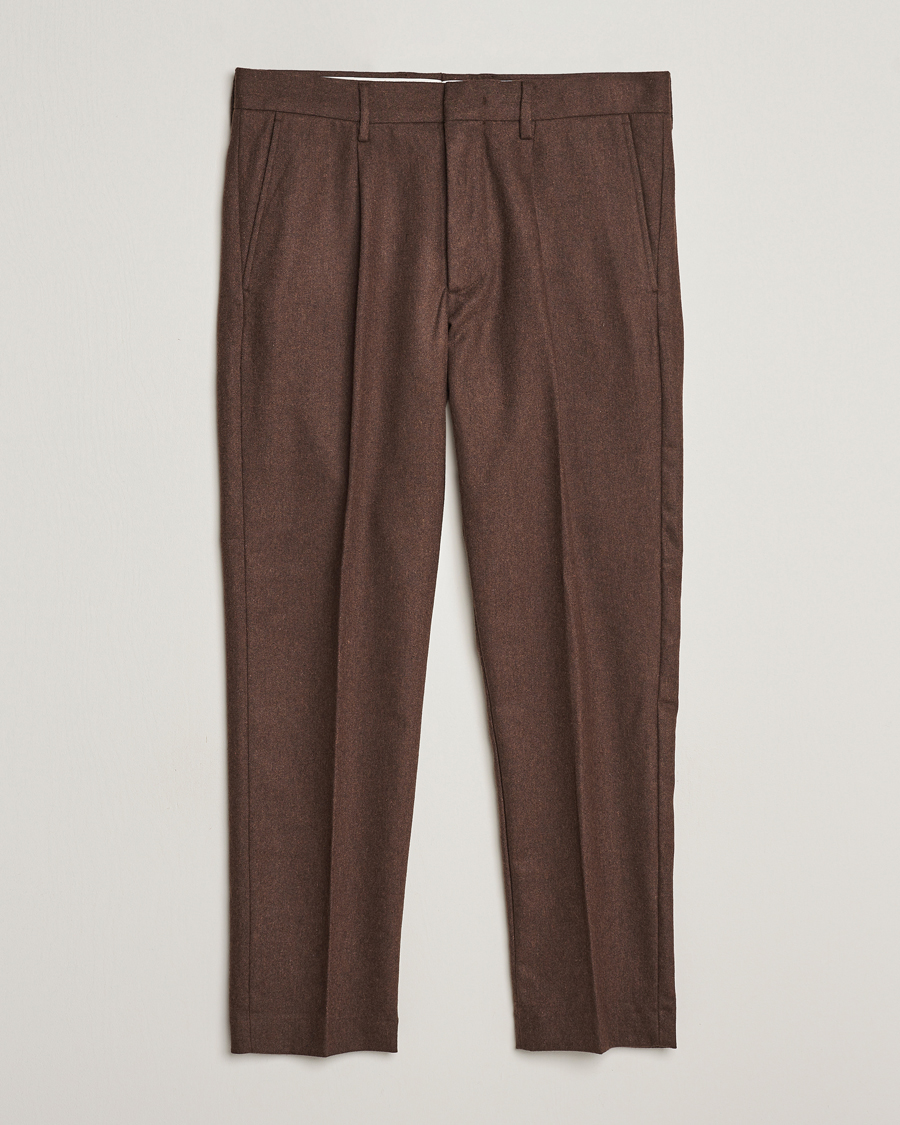 Mies | Housut | NN07 | Bill Brushed Flannel Pleated Trousers Demitasse Brown