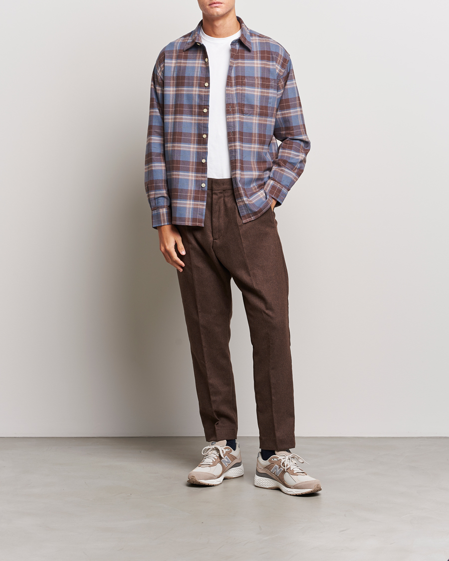 Mies | Housut | NN07 | Bill Brushed Flannel Pleated Trousers Demitasse Brown
