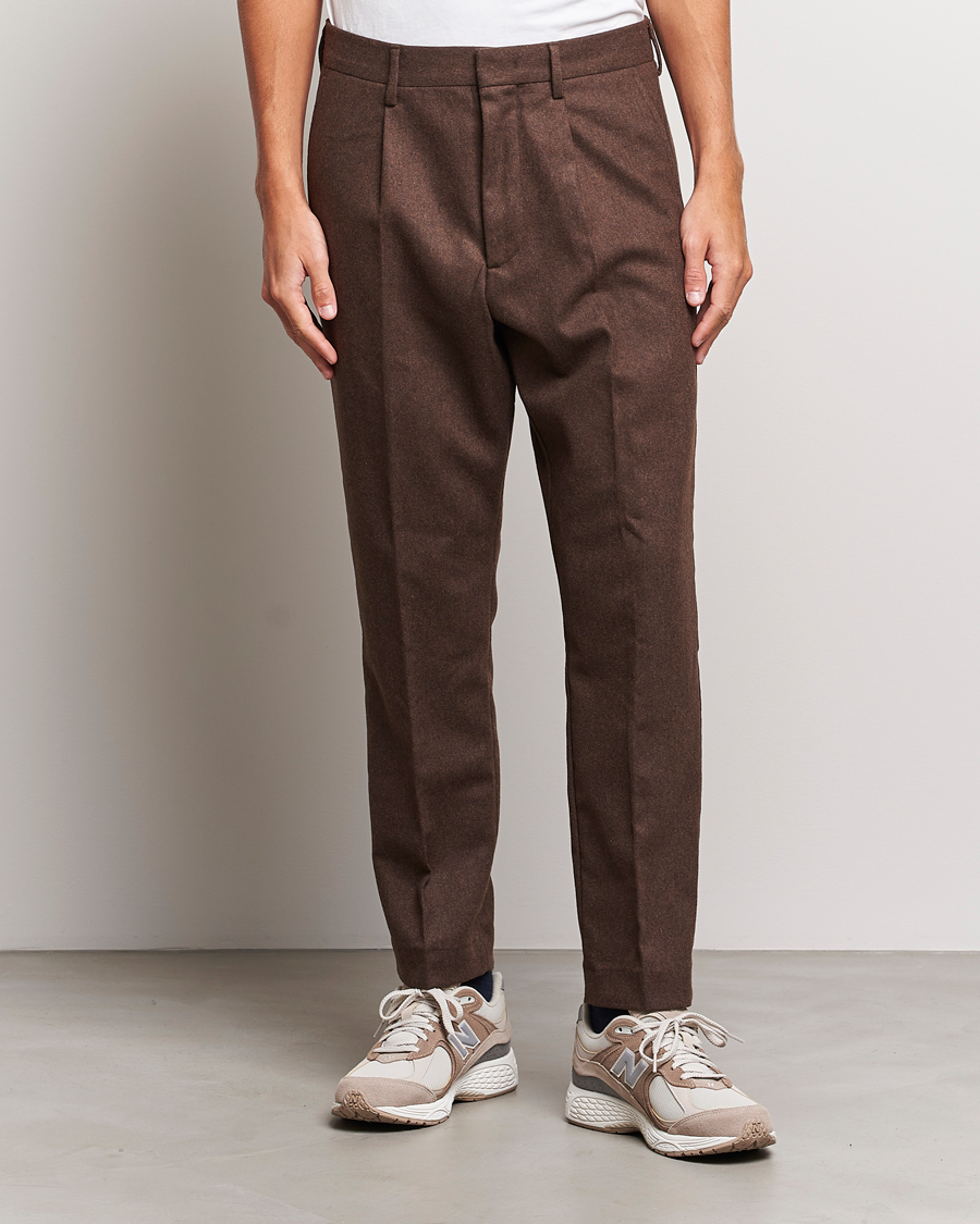 Mies |  | NN07 | Bill Brushed Flannel Pleated Trousers Demitasse Brown