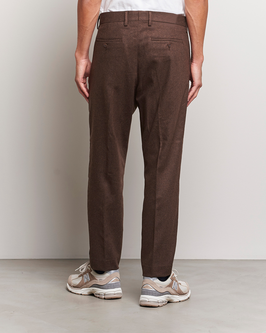 Mies | Housut | NN07 | Bill Brushed Flannel Pleated Trousers Demitasse Brown