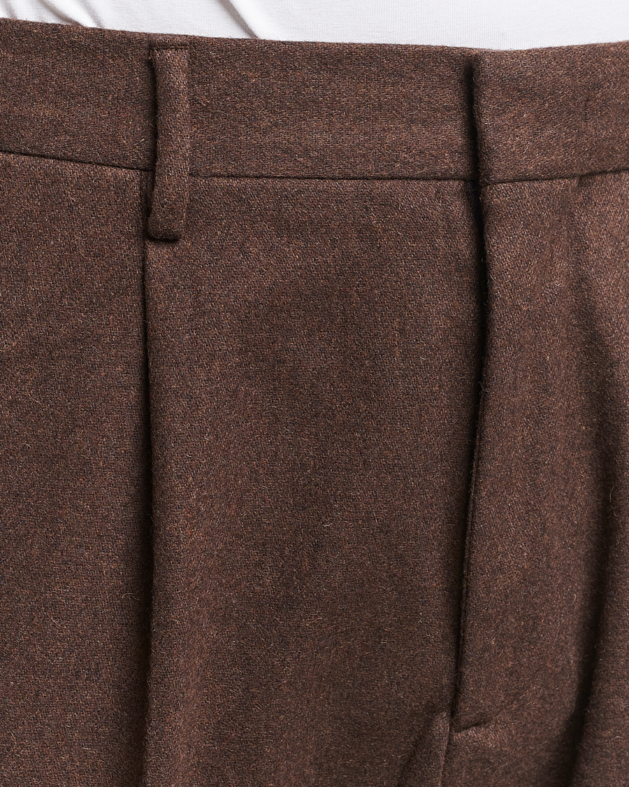 Mies | Housut | NN07 | Bill Brushed Flannel Pleated Trousers Demitasse Brown
