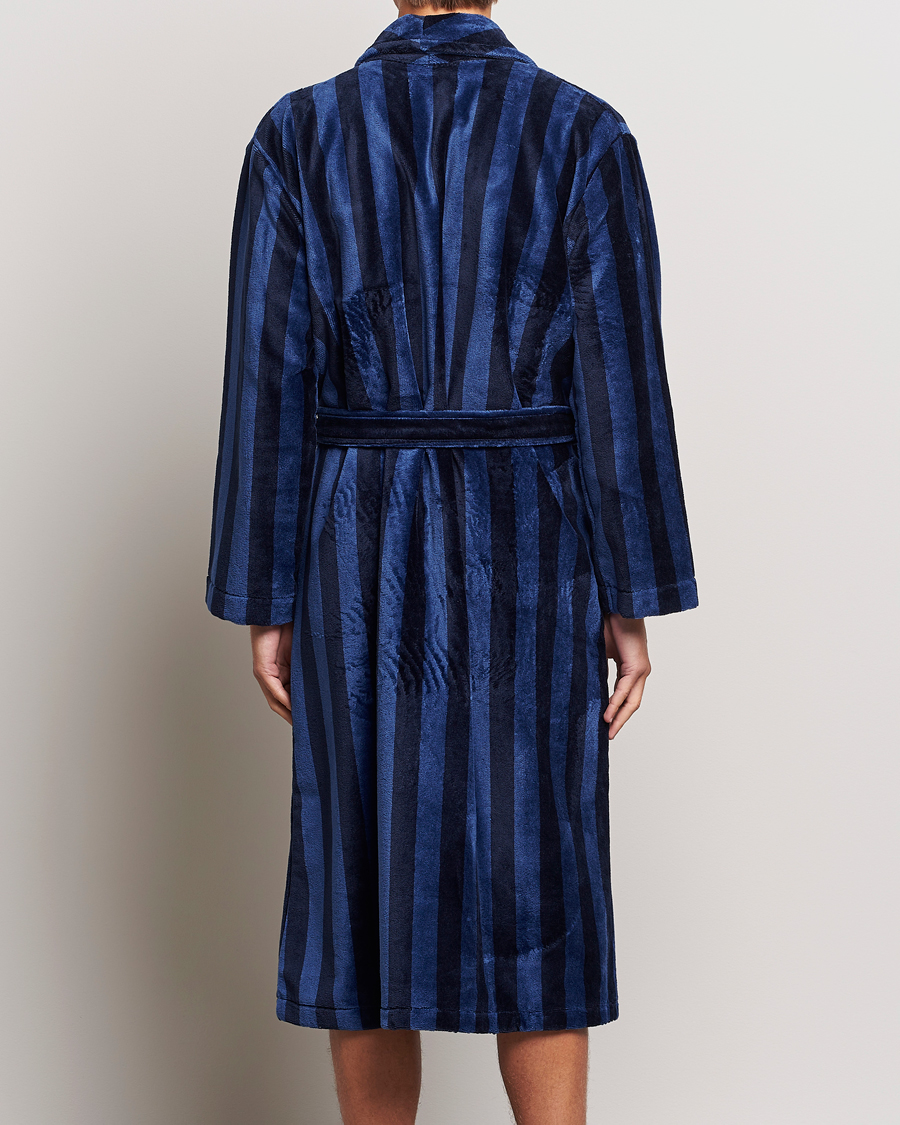 Mies | Yöpuvut ja kylpytakit | Derek Rose | Striped Cotton Velour Gown Navy