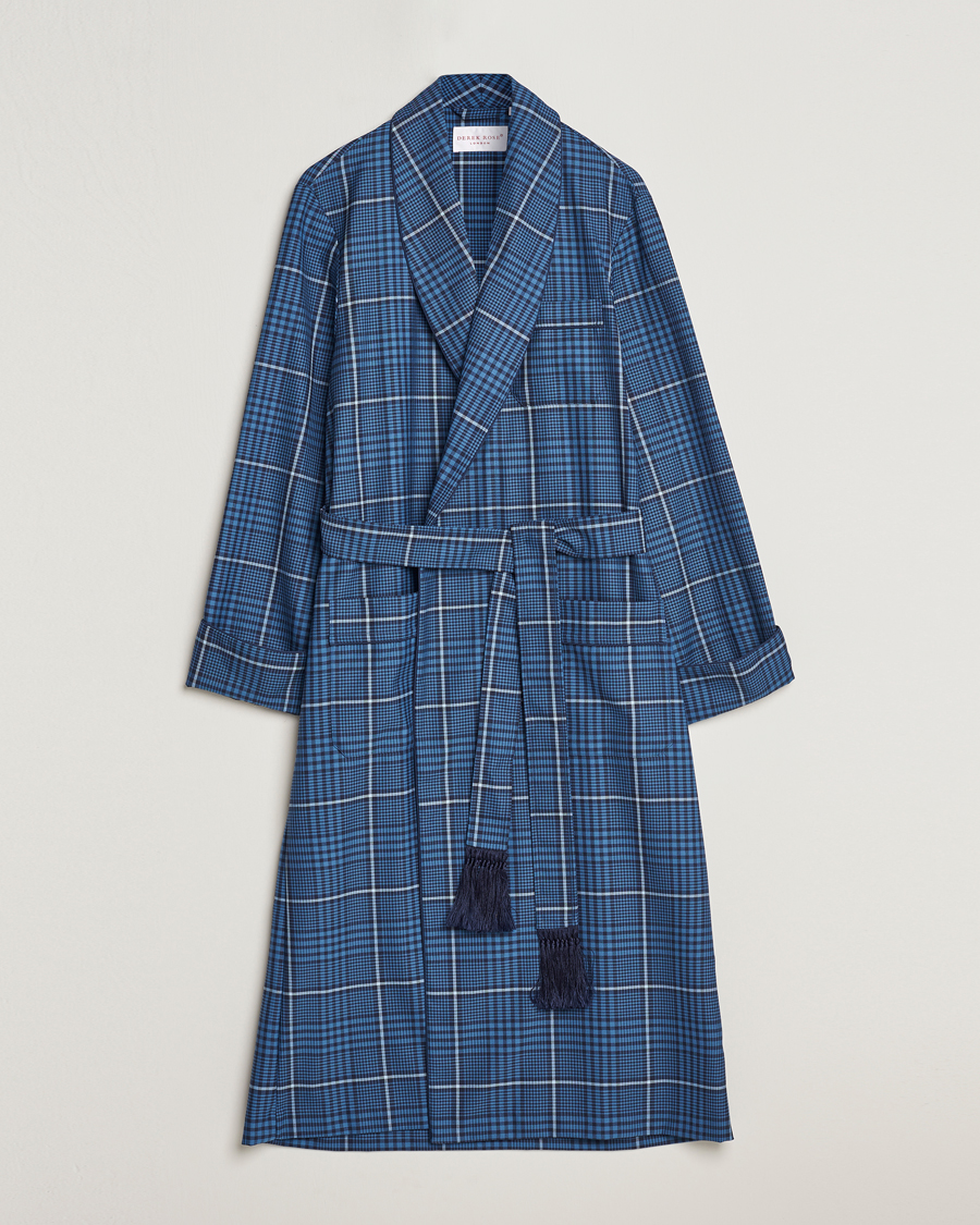 Mies | Yöpuvut ja kylpytakit | Derek Rose | Wool Checked Gown Blue