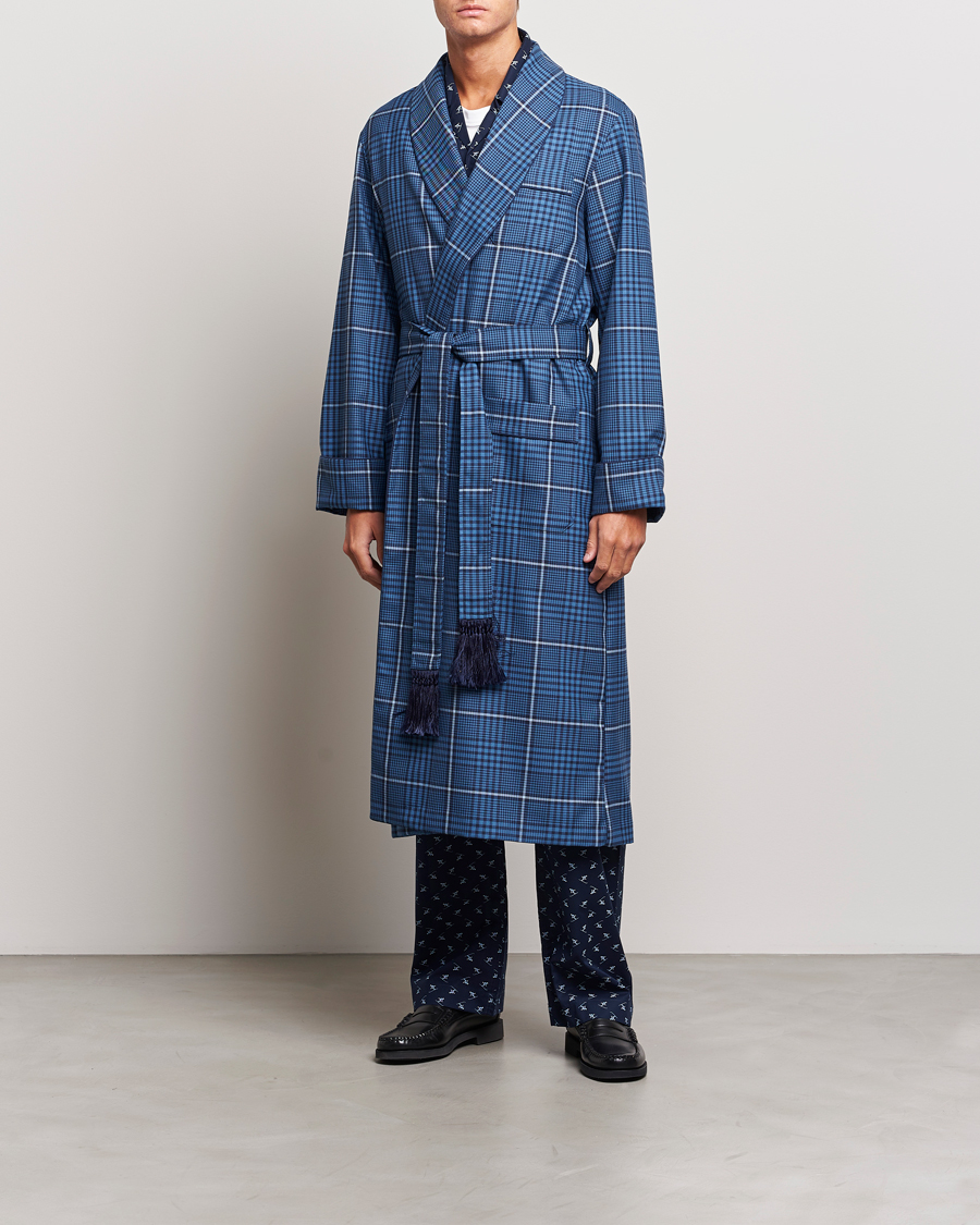 Mies | Yöpuvut ja kylpytakit | Derek Rose | Wool Checked Gown Blue