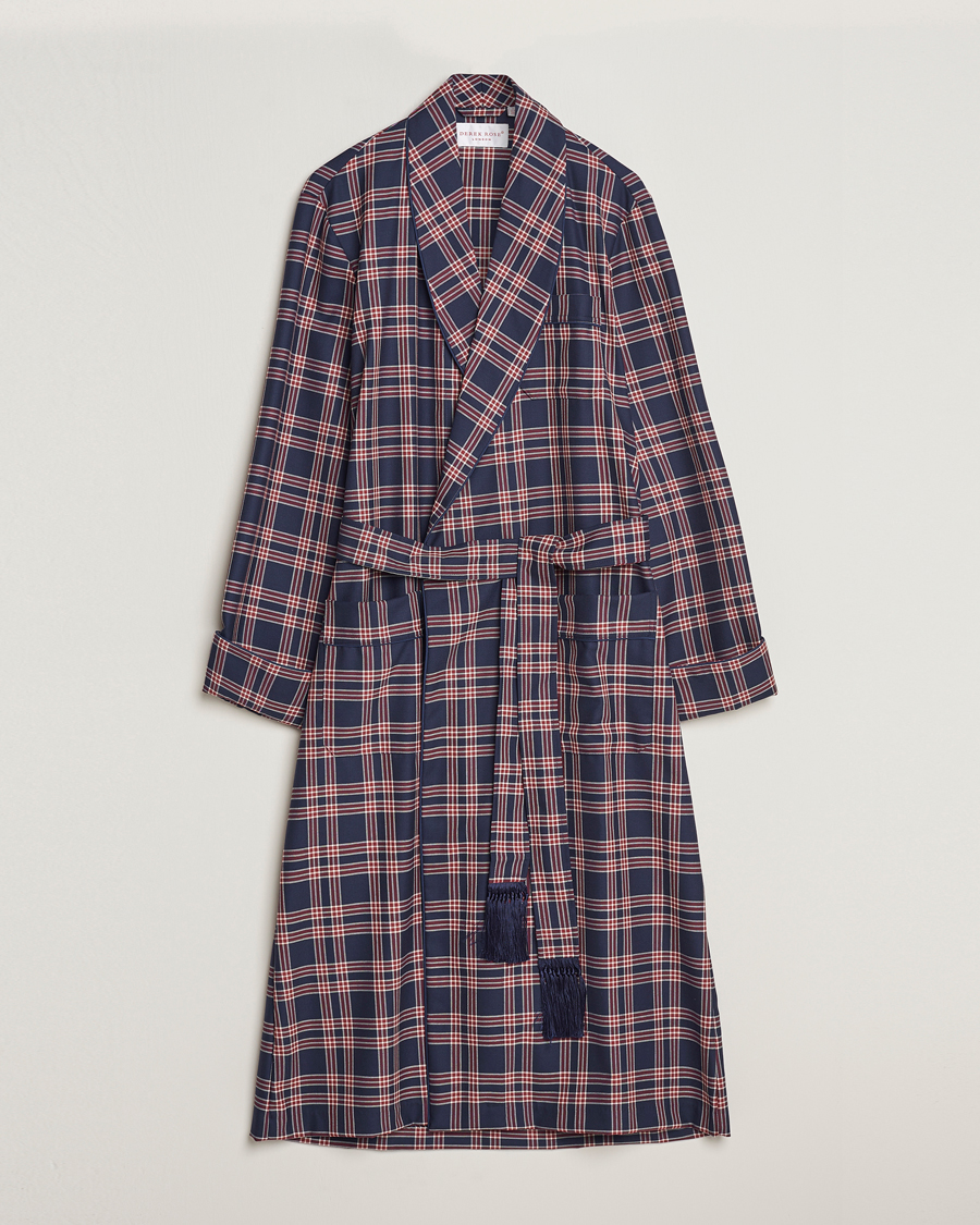 Mies | Yöpuvut ja kylpytakit | Derek Rose | Wool Checked Gown Navy