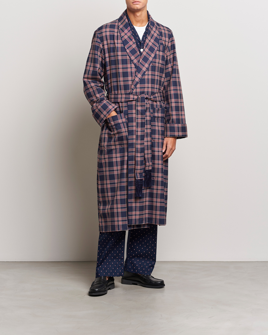 Mies | Yöpuvut ja kylpytakit | Derek Rose | Wool Checked Gown Navy