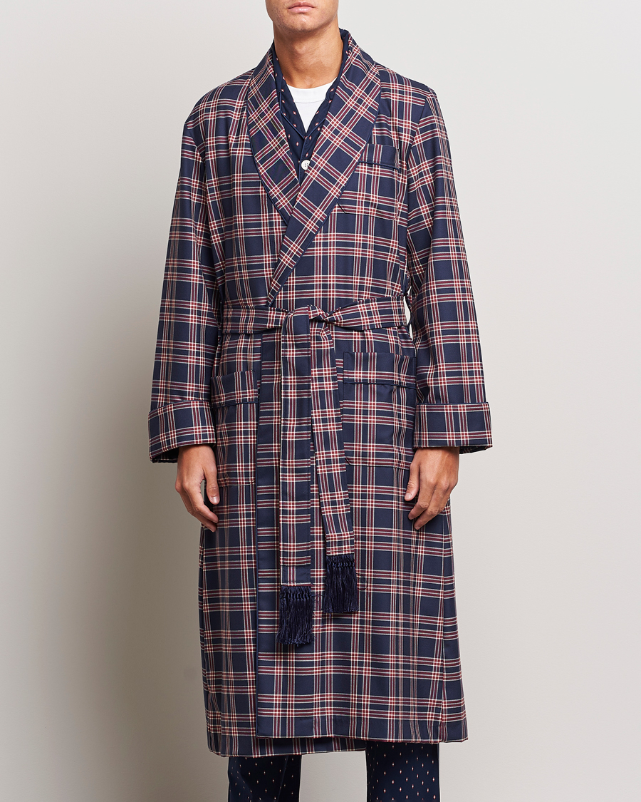Mies | Yöpuvut ja kylpytakit | Derek Rose | Wool Checked Gown Navy