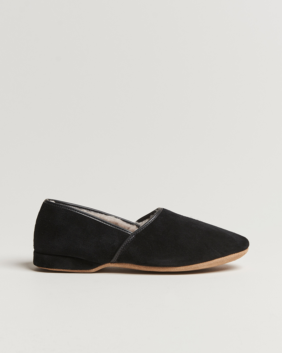 Mies | Derek Rose Crawford Sheepskin Suede Slippers Black | Derek Rose | Crawford Sheepskin Suede Slippers Black