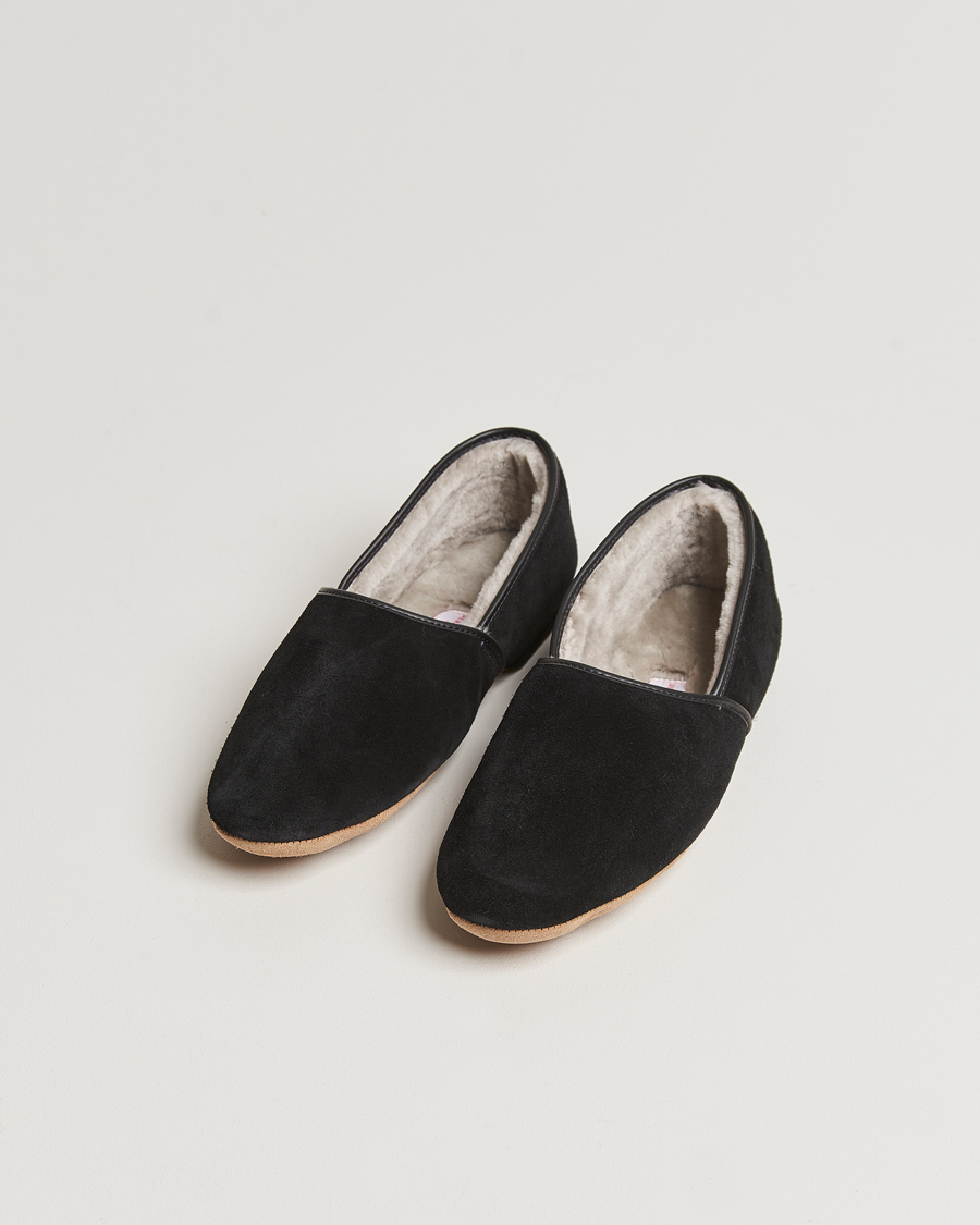 Mies | Derek Rose Crawford Sheepskin Suede Slippers Black | Derek Rose | Crawford Sheepskin Suede Slippers Black