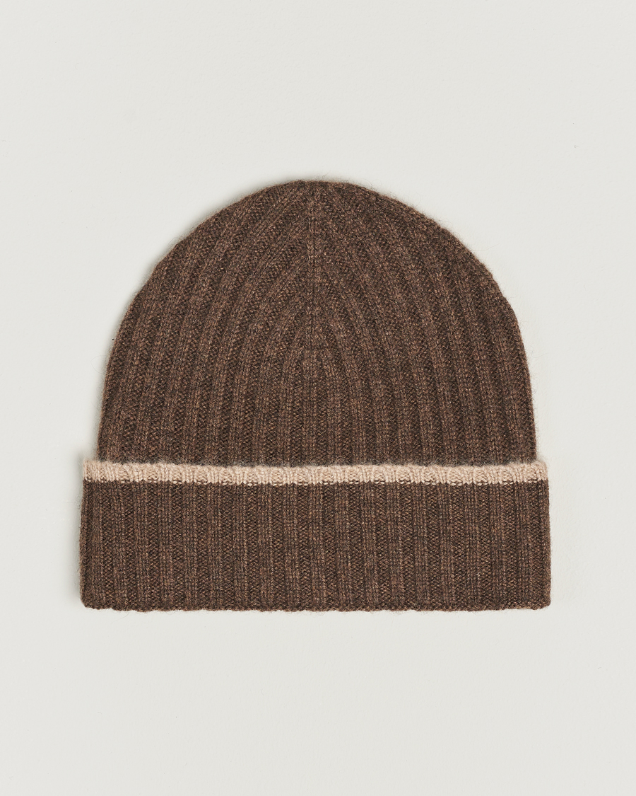 Mies | Amanda Christensen Rib Knitted Cashmere Paspoal Cap Brown Melange | Amanda Christensen | Rib Knitted Cashmere Paspoal Cap Brown Melange