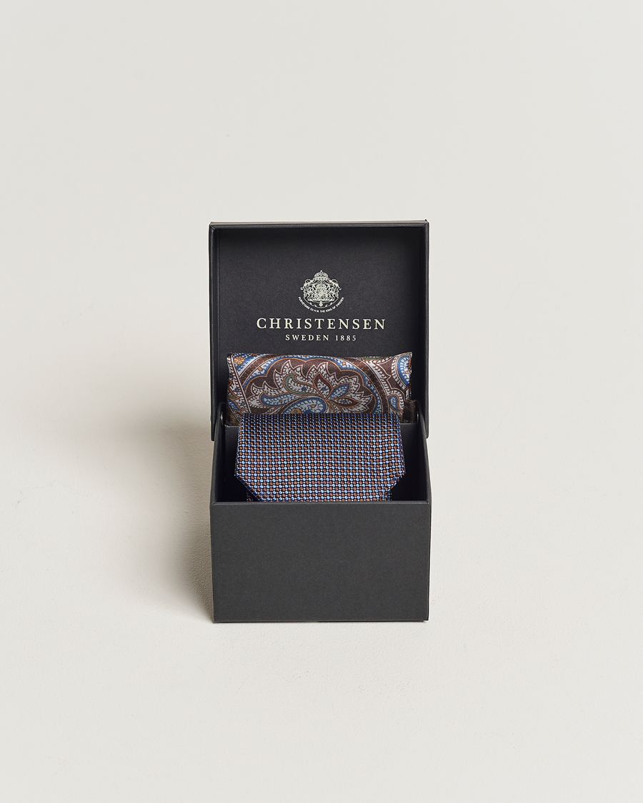 Mies |  | Amanda Christensen | Box Set Silk 8 cm Paisley Tie And Pocket Square Brown
