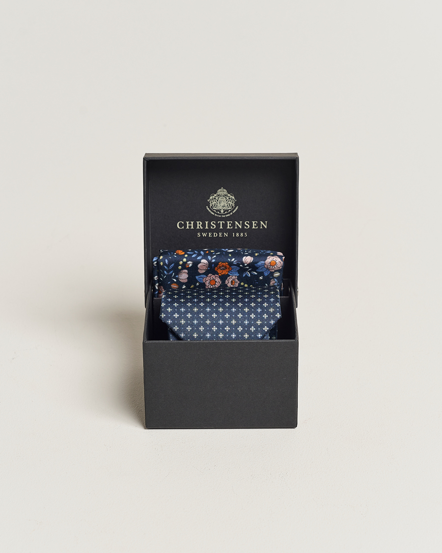 Mies |  | Amanda Christensen | Box Set Silk 8cm Tie and Twill Pocket Square Navy