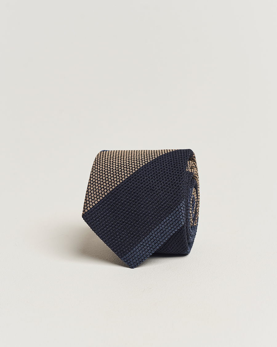 Mies | Amanda Christensen Silk Grenadine 8cm Block Striped Tie Navy/Blue/Beige | Amanda Christensen | Silk Grenadine 8cm Block Striped Tie Navy/Blue/Beige