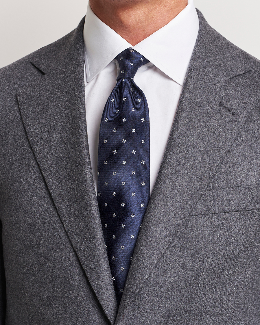 Mies | Amanda Christensen Silk/Wool 8cm Printed Flower Tie Navy | Amanda Christensen | Silk/Wool 8cm Printed Flower Tie Navy