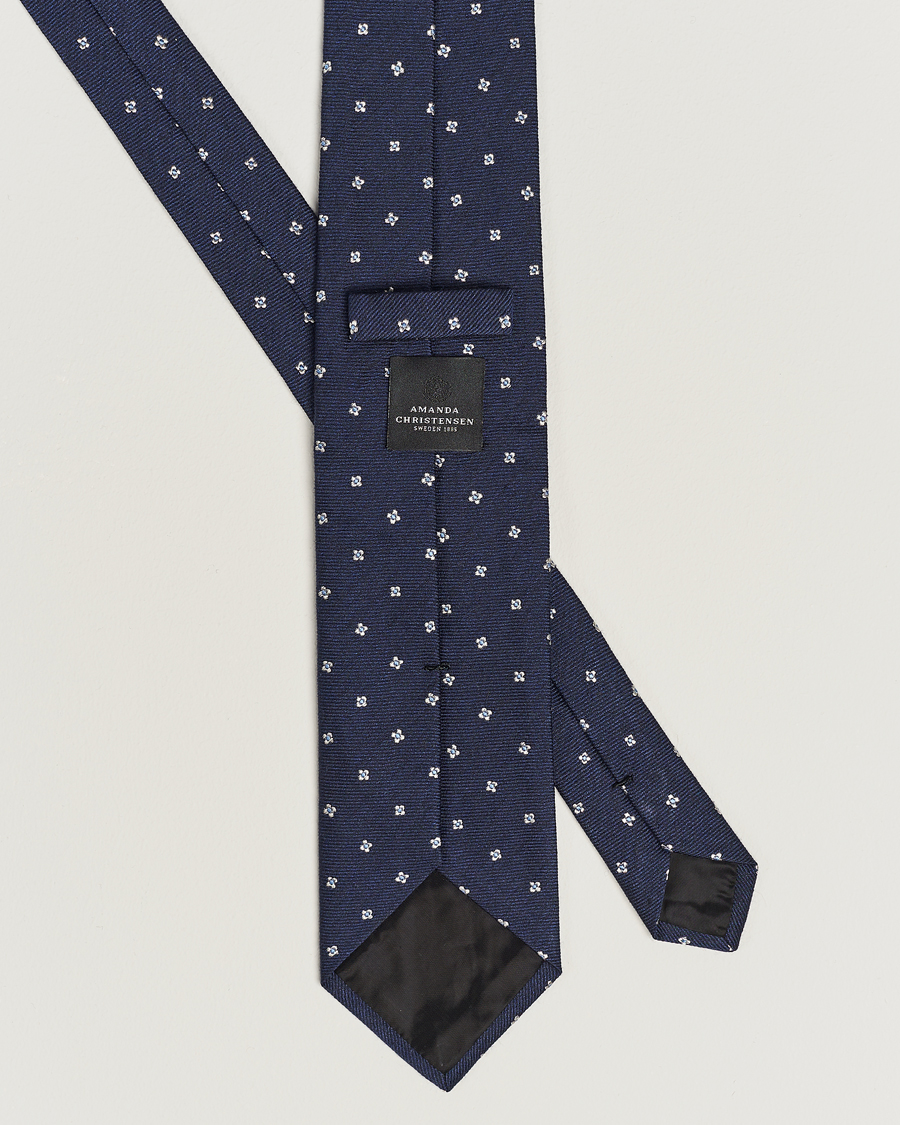 Mies | Amanda Christensen Silk/Wool 8cm Printed Flower Tie Navy | Amanda Christensen | Silk/Wool 8cm Printed Flower Tie Navy