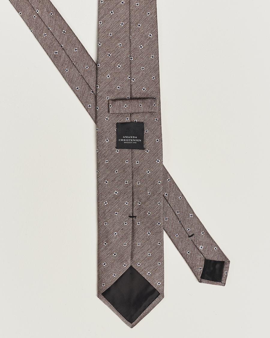 Mies | Amanda Christensen Silk/Wool 8cm Printed Flower Tie Beige Melange | Amanda Christensen | Silk/Wool 8cm Printed Flower Tie Beige Melange