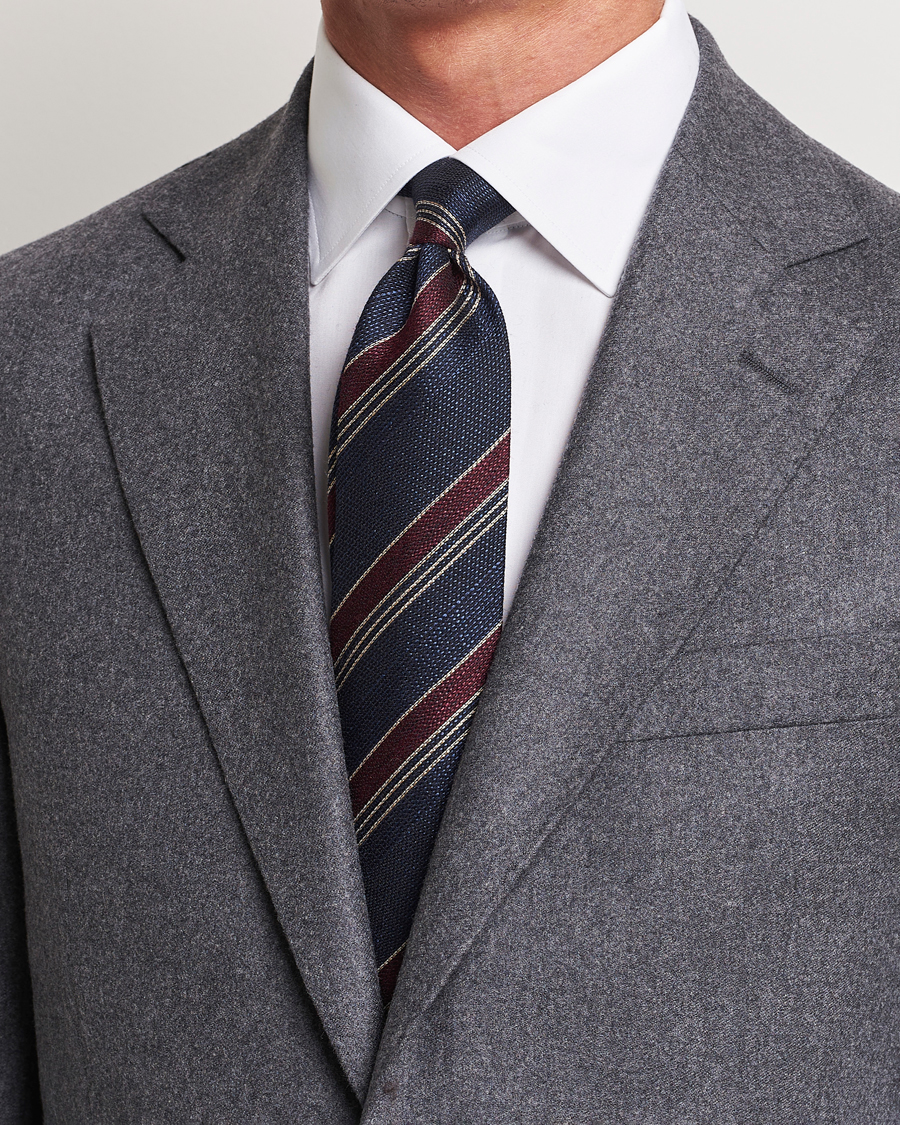 Mies | Amanda Christensen Cotton/Wool/Silk 8cm Regimental Stripe Tie Navy/Red | Amanda Christensen | Cotton/Wool/Silk 8cm Regimental Stripe Tie Navy/Red