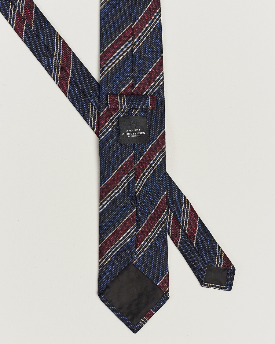 Mies | Amanda Christensen Cotton/Wool/Silk 8cm Regimental Stripe Tie Navy/Red | Amanda Christensen | Cotton/Wool/Silk 8cm Regimental Stripe Tie Navy/Red