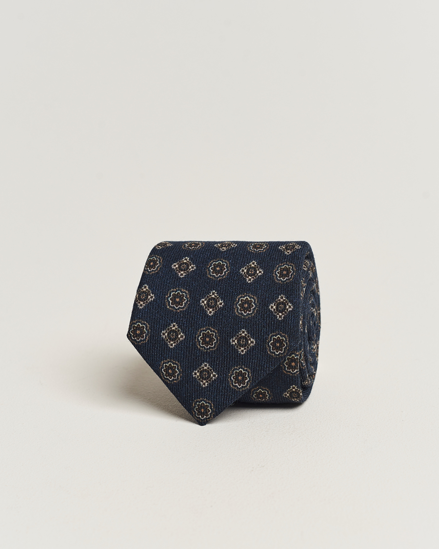 Mies | Amanda Christensen Wool Flannel 8cm Printed Medallion Tie Navy | Amanda Christensen | Wool Flannel 8cm Printed Medallion Tie Navy