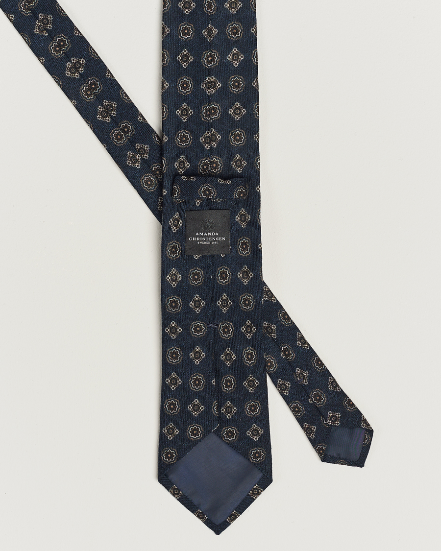 Mies | Amanda Christensen Wool Flannel 8cm Printed Medallion Tie Navy | Amanda Christensen | Wool Flannel 8cm Printed Medallion Tie Navy
