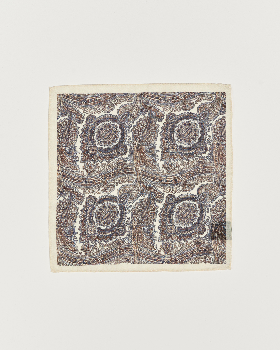 Mies |  | Amanda Christensen | Wool Printed Large Paisley Pocket Square White