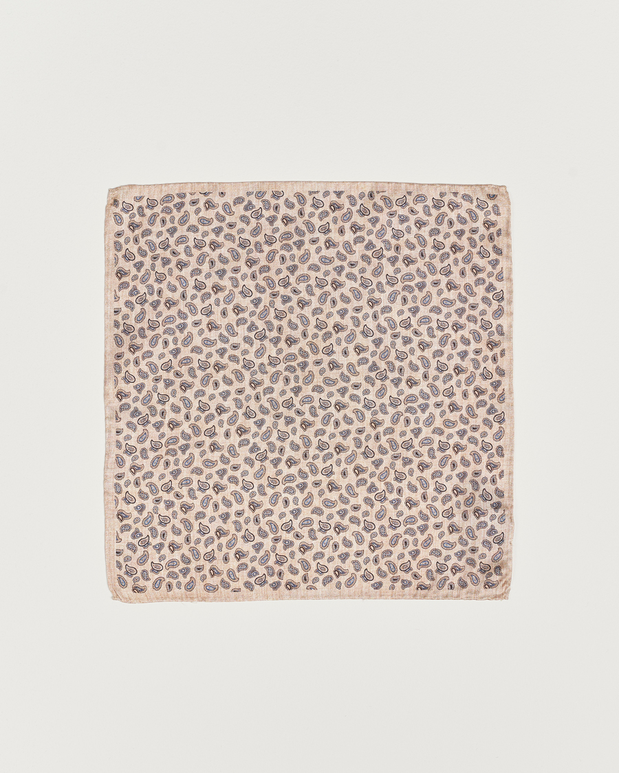 Mies | Amanda Christensen Silk Oxford Printed Paisley Pocket Square Creme | Amanda Christensen | Silk Oxford Printed Paisley Pocket Square Creme