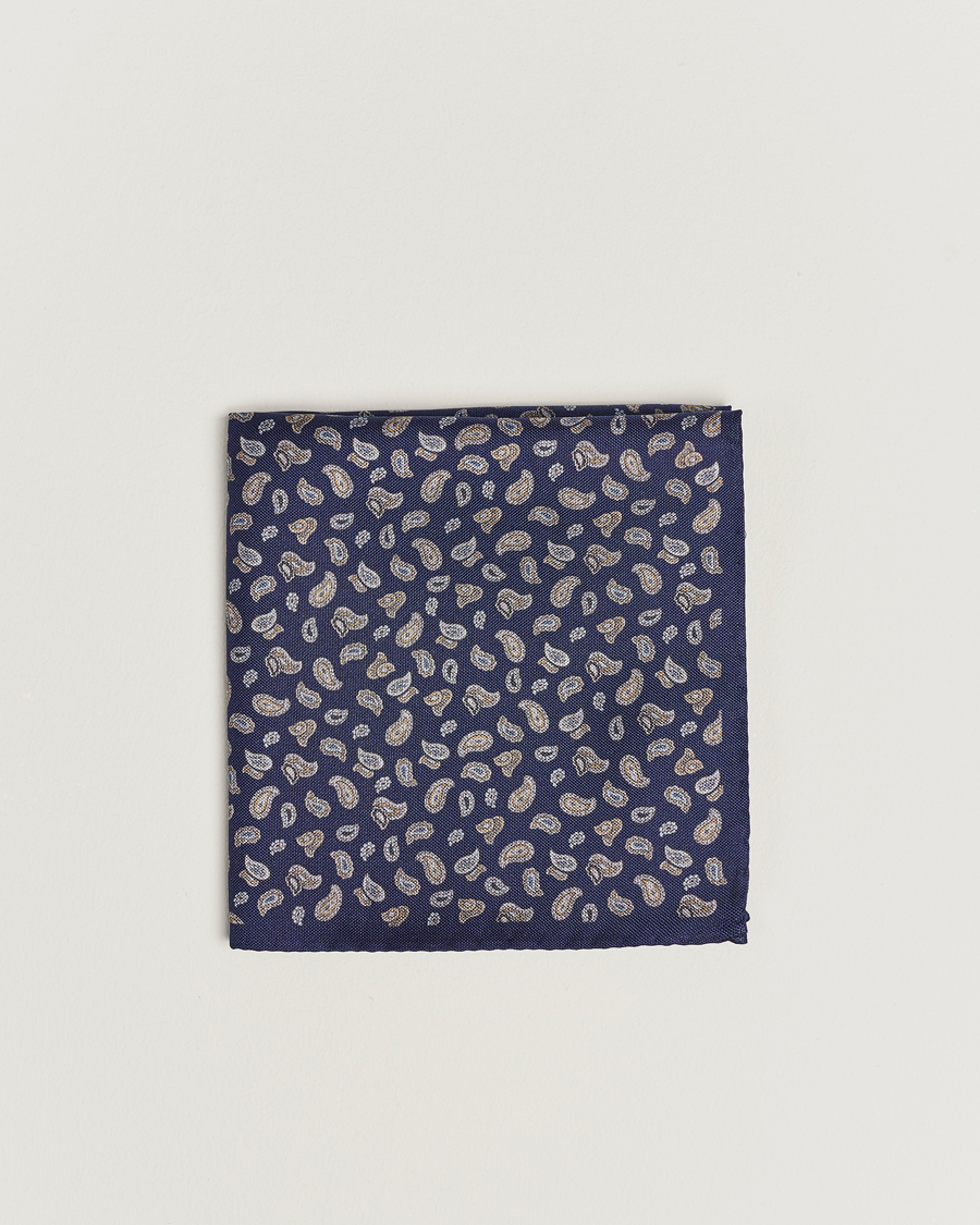 Mies | Amanda Christensen Silk Oxford Printed Paisley Pocket Square Navy | Amanda Christensen | Silk Oxford Printed Paisley Pocket Square Navy