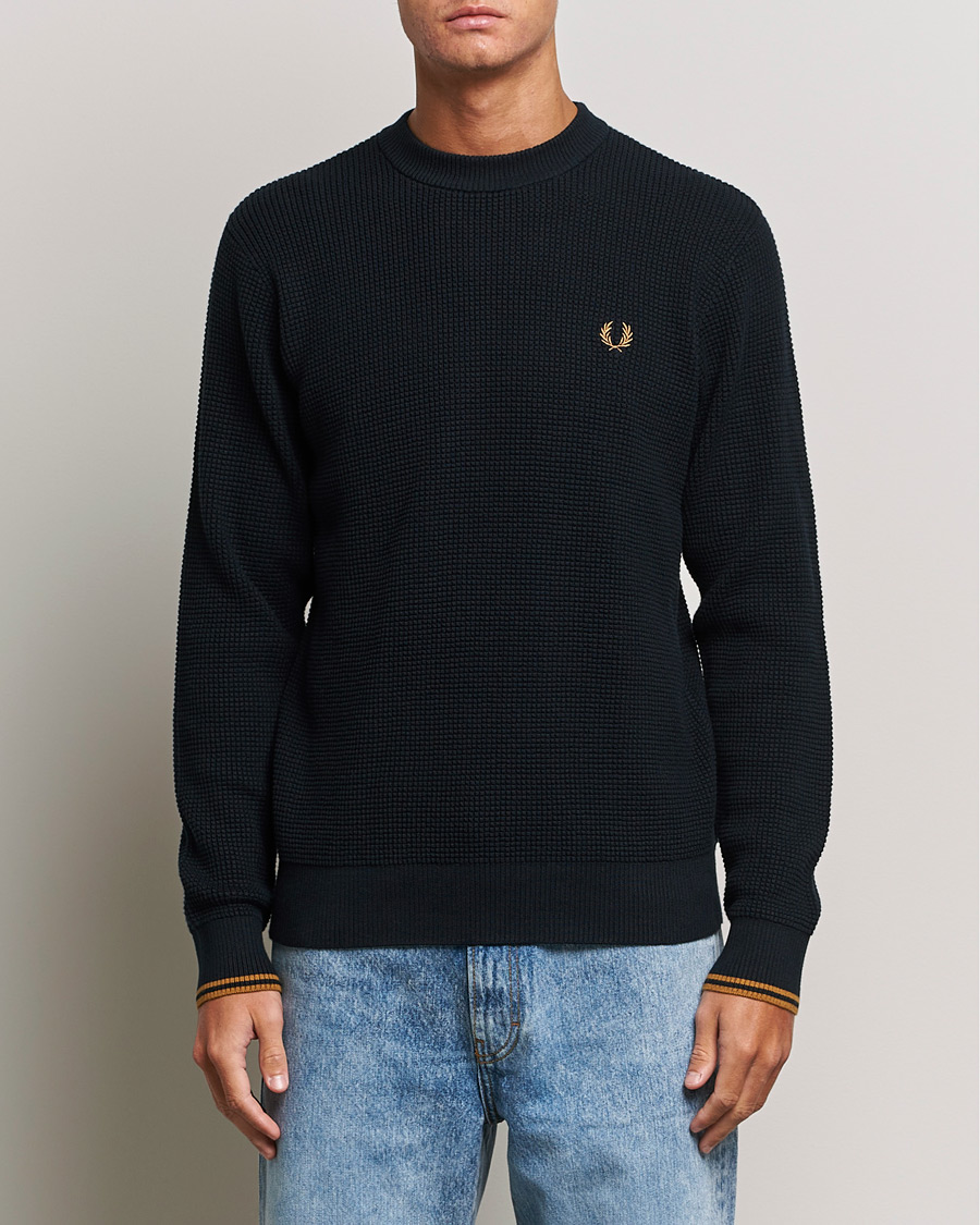 Mies | Puserot | Fred Perry | Waffle Stitch Jumper Navy