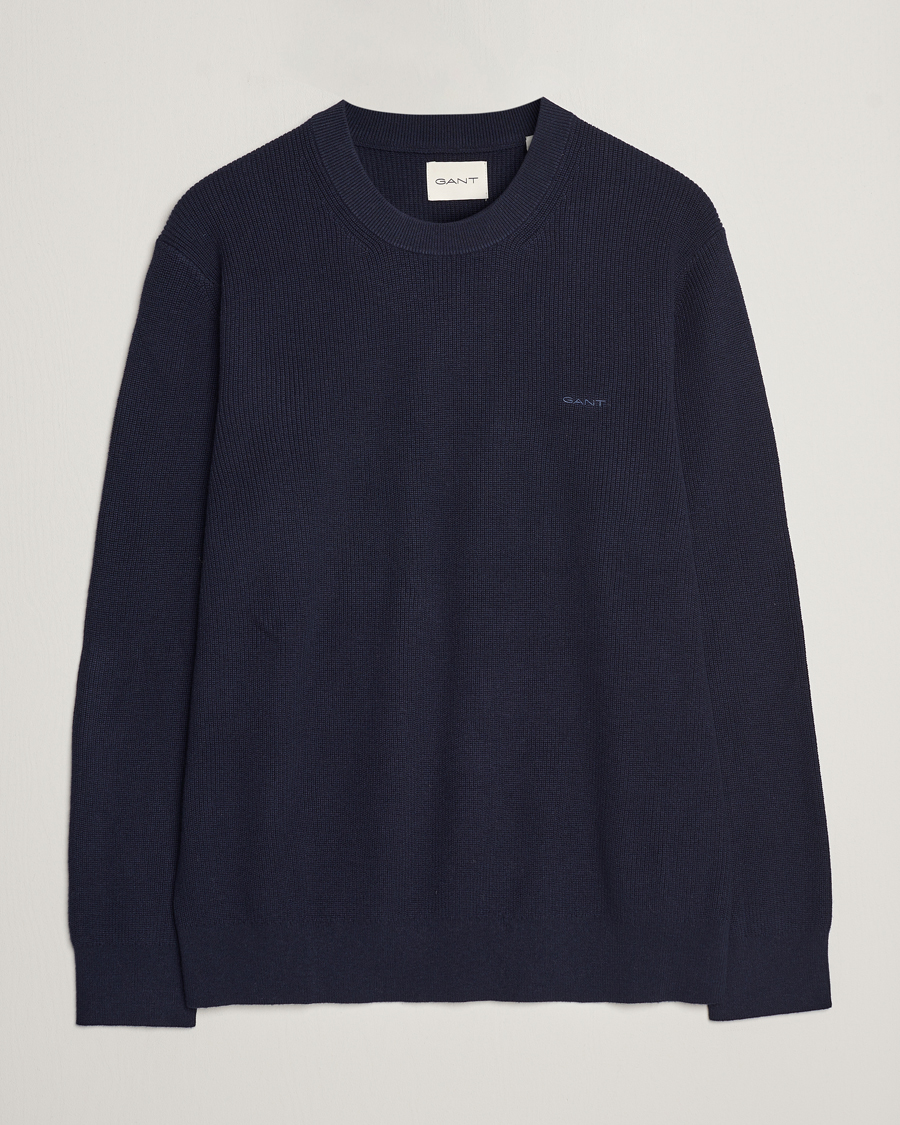 Mies | Puserot | GANT | Cotton/Wool Rib Knitted Crew Neck Evening Blue