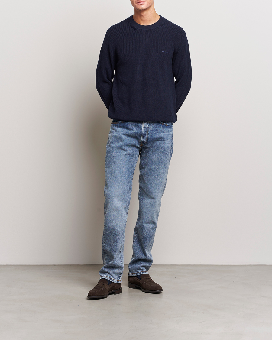 Mies | Puserot | GANT | Cotton/Wool Rib Knitted Crew Neck Evening Blue