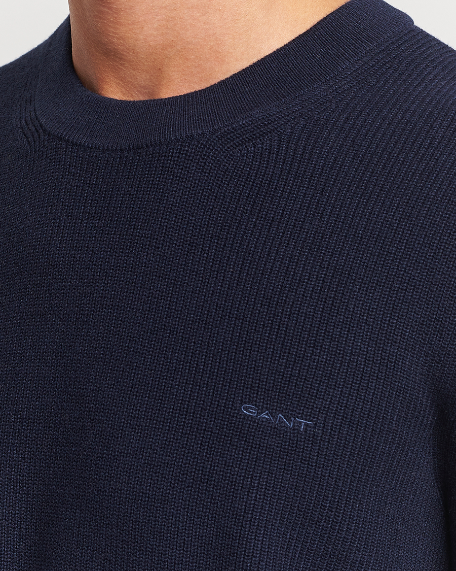 Mies | Puserot | GANT | Cotton/Wool Rib Knitted Crew Neck Evening Blue