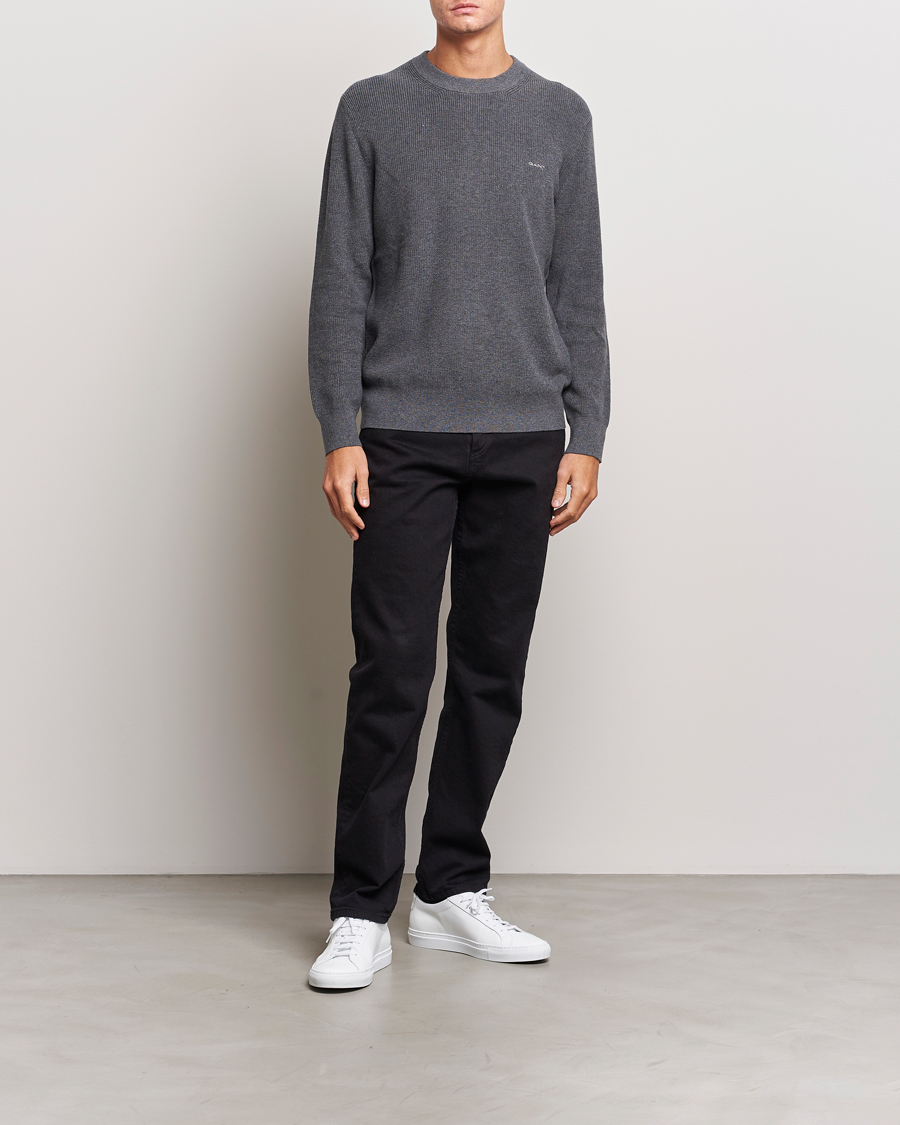 Mies | Puserot | GANT | Cotton/Wool Rib Knitted Crew Neck Antrachite Melange