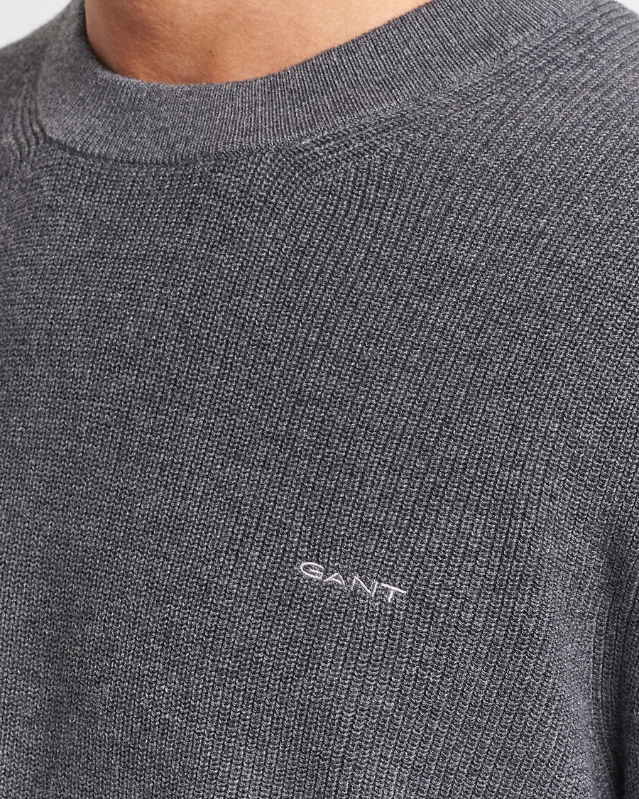 Mies | Puserot | GANT | Cotton/Wool Rib Knitted Crew Neck Antrachite Melange