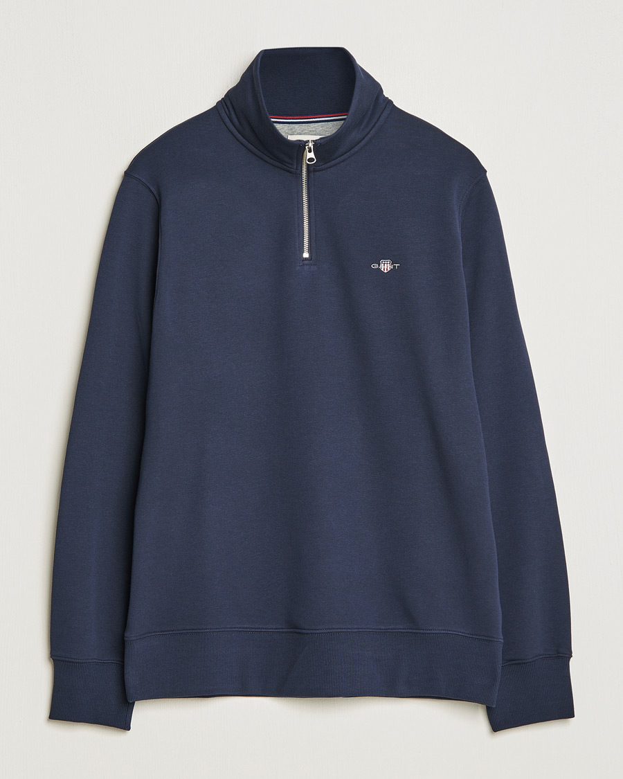 Mies | Puserot | GANT | Original Shield Half Zip Sweater Evening Blue