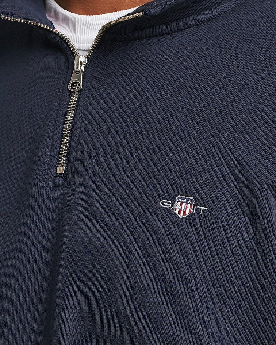 Mies | Puserot | GANT | Original Shield Half Zip Sweater Evening Blue