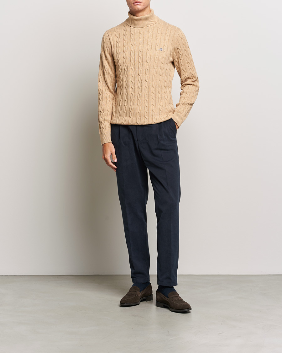 Mies | Puserot | GANT | Cotton Cable Turtleneck Khaki Melange